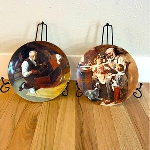 Norman Rockwell Collector’s Plates Grandpa's Gift" & “The Toy Maker” & Stands